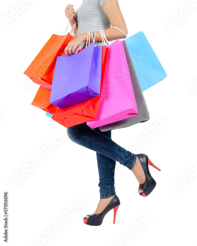 Isolated Young Asian Woman with Shopping Bags