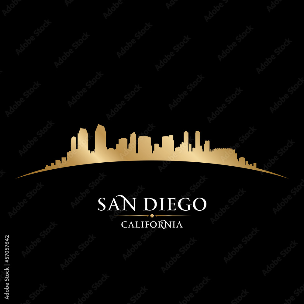 San Diego California city skyline silhouette black background