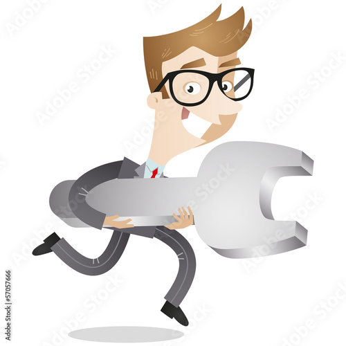 Businessman, running, wrench