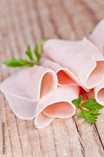 slices of ham with parsley