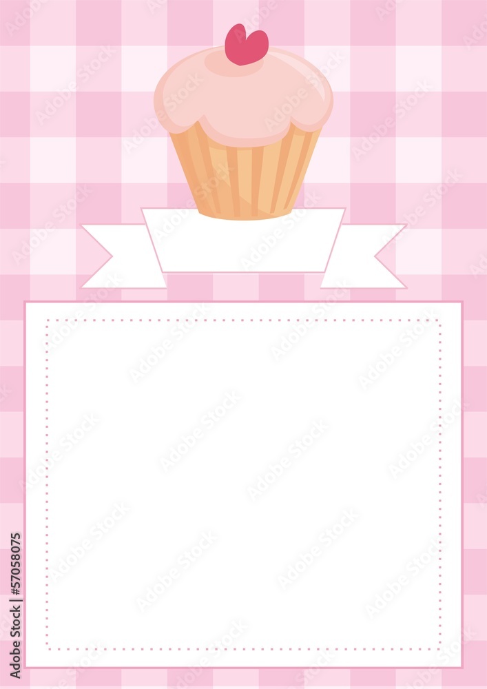 Menu card or wedding invitation with cupcake on pink pattern Menu card or wedding invitation with cupcake on pink pattern