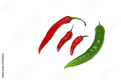 Group of green and red chilly peppers.