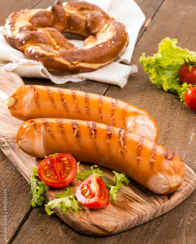 Sausage grilled with vegetables and mostard Sausage grilled with vegetables and mostard