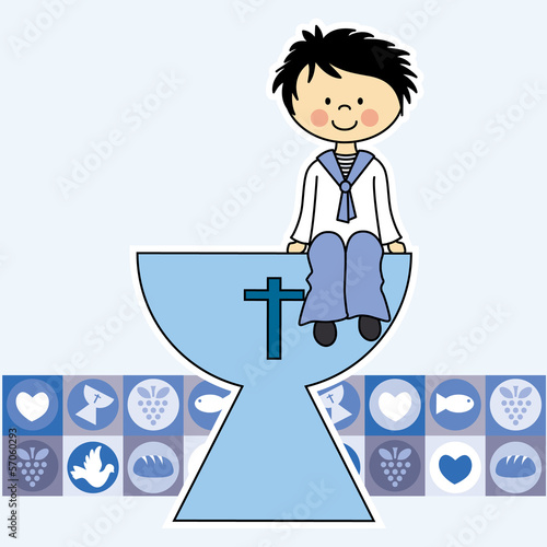 First Communion Invitation Card. Boy