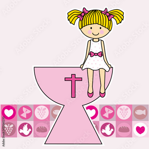 Angel in the holy grail. First communion card