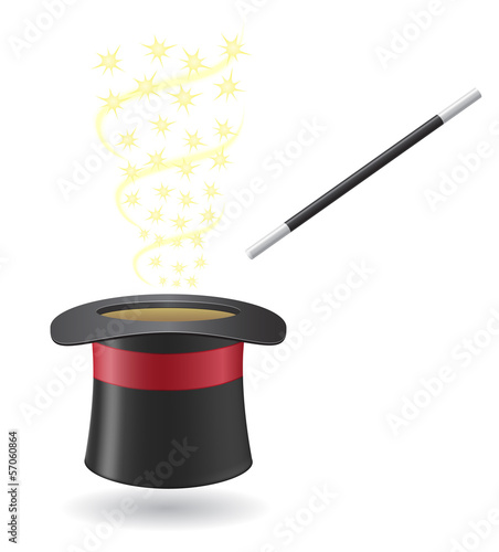 magic wand and cylinder hat vector illustration