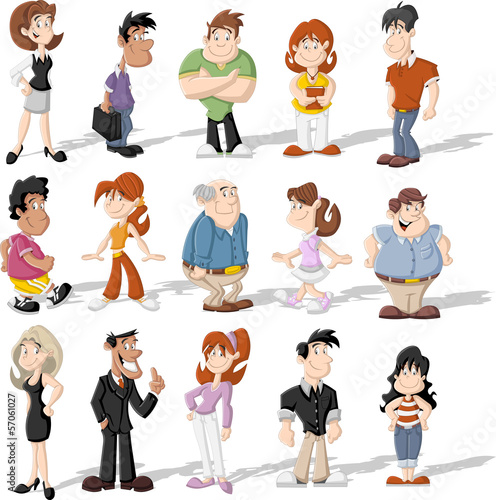 Group of cute happy cartoon people
