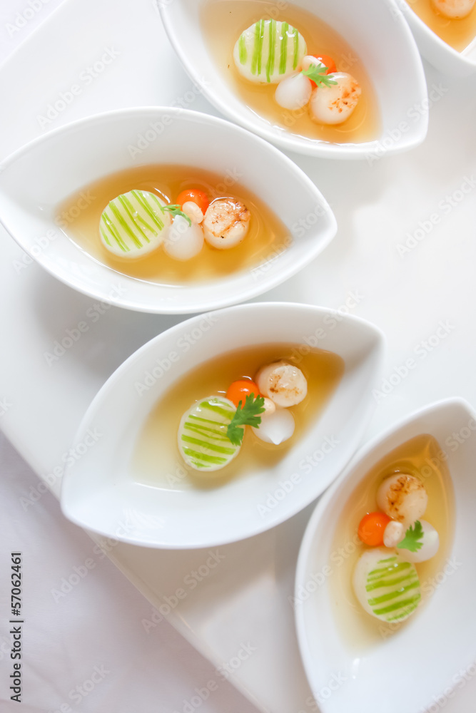 Fried shellfish with vegetable in oyster sauce in the little bow Fried shellfish with vegetable in oyster sauce in the little bow