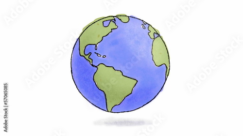 Loop-ready hand drawn animation of Earth spinning
