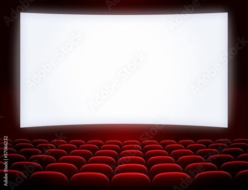 cinema screen with open red seats