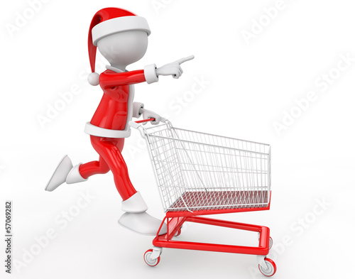 a little 3d santa with his shopping cart © rugercm