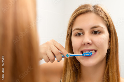 Near mirror and brushing teeth