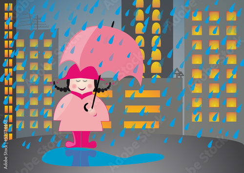 young girl thinking positive under the rain