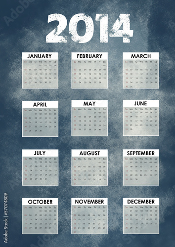 Calendar 2014 with grunge background photo