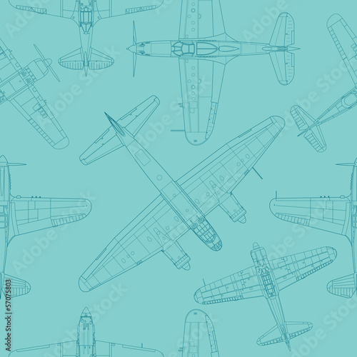 Vintage style vector seamless pattern with old airplanes