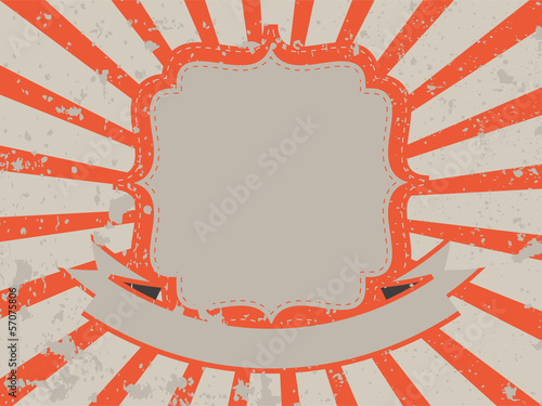 Grunge vintage background with rays,frame and ribbon