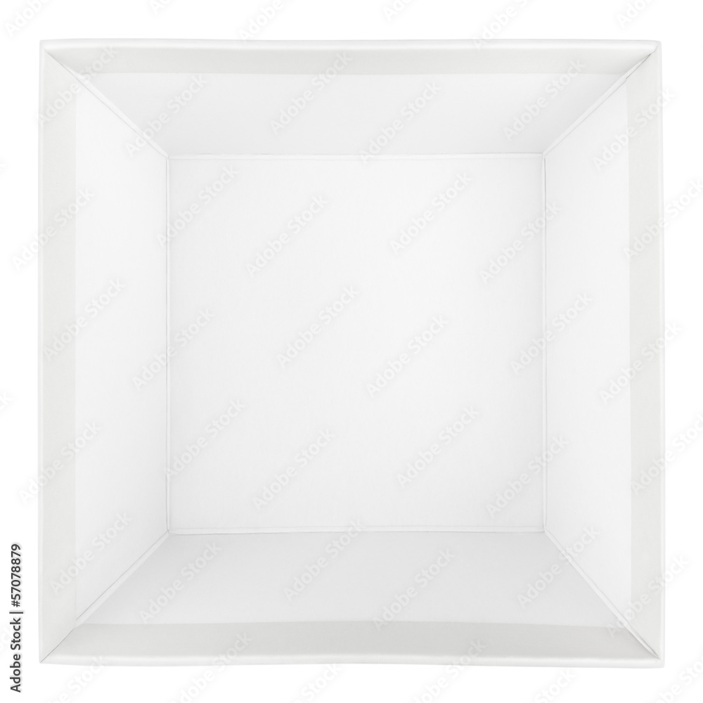 Top view of empty square box on white with clipping path Top view of empty square box on white with clipping path