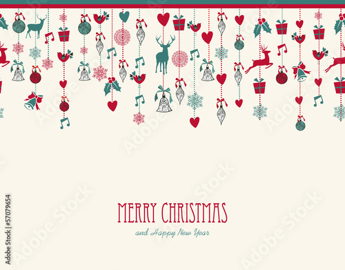 Merry Christmas hanging elements decoration composition.