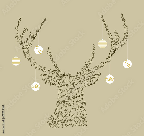 Christmas text shape reindeer, bauble composition EPS10 file.