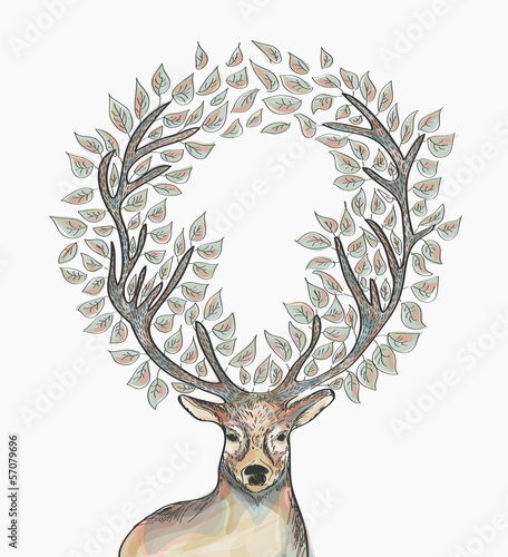 Christmas reindeer circle leaves composition EPS10 file.