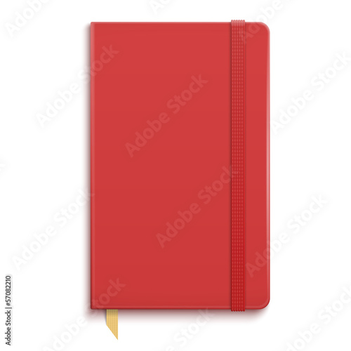 Red copybook with elastic band. photo