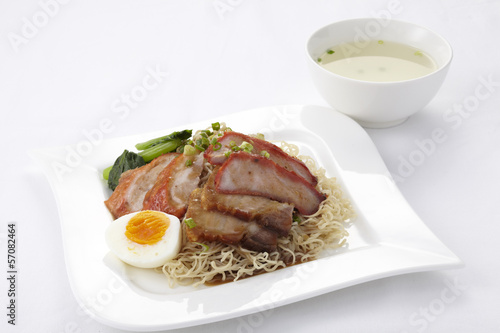 Chinese style roasted duck and pork with egg noodle
