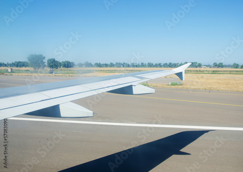 Airplane wing out of window