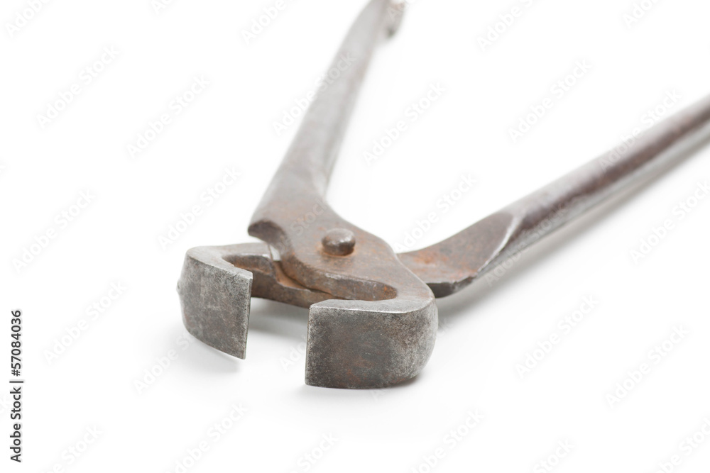 Old iron nippers isolated on white background