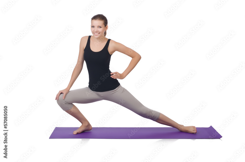 Young woman doing exercises on white Young woman doing exercises on white