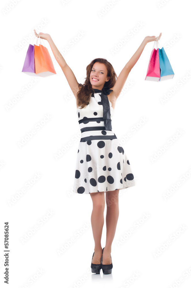 Girl after good shopping on white Girl after good shopping on white