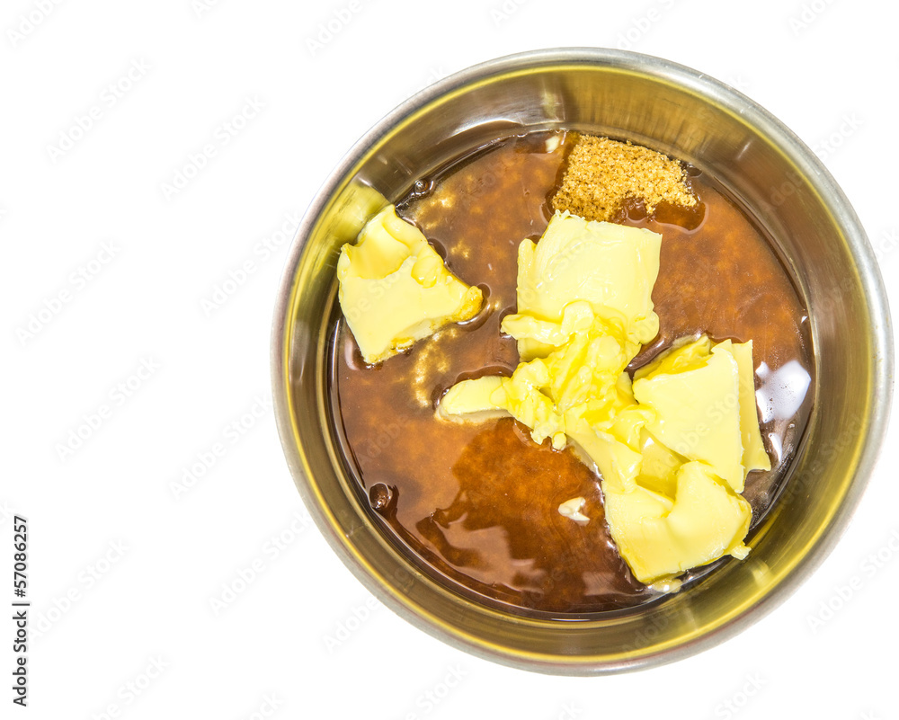 Brown sugar, butter and corn syrup for butterscotch sauce Brown sugar, butter and corn syrup for butterscotch sauce