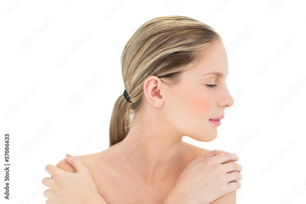 Calm fresh blonde woman closing her eyes Calm fresh blonde woman closing her eyes