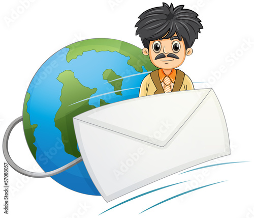 A man in the middle of the globe and the envelope