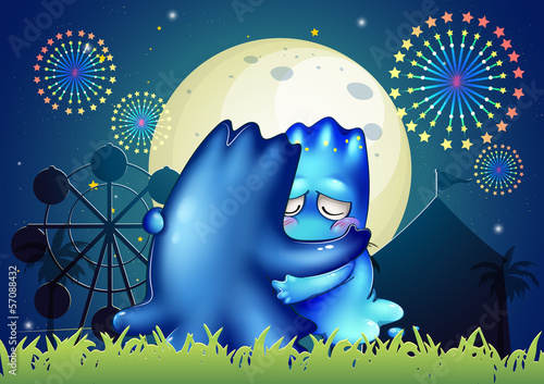 Two monsters comforting each other at the carnival