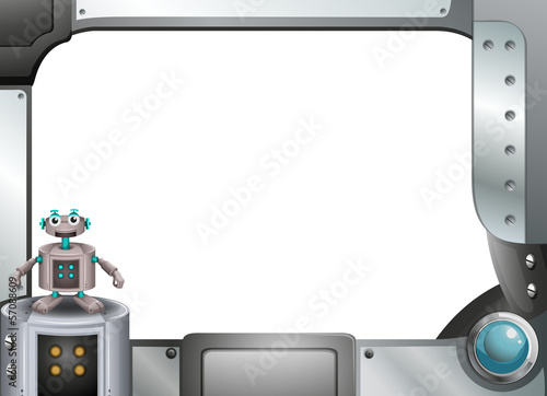 A gray metallic frame with a robot