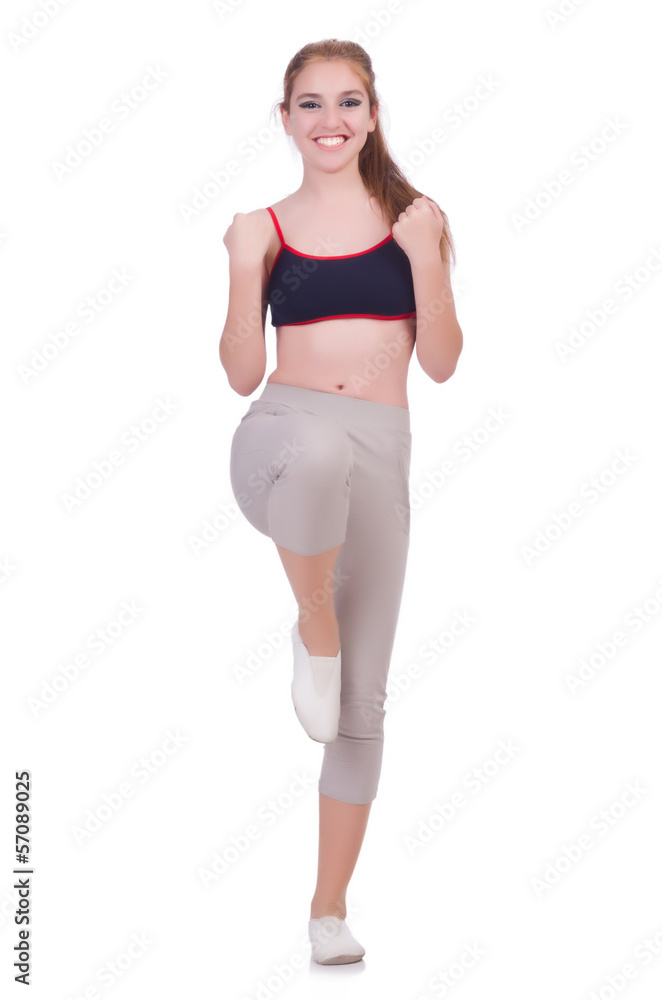 Young woman doing exercises on white Young woman doing exercises on white