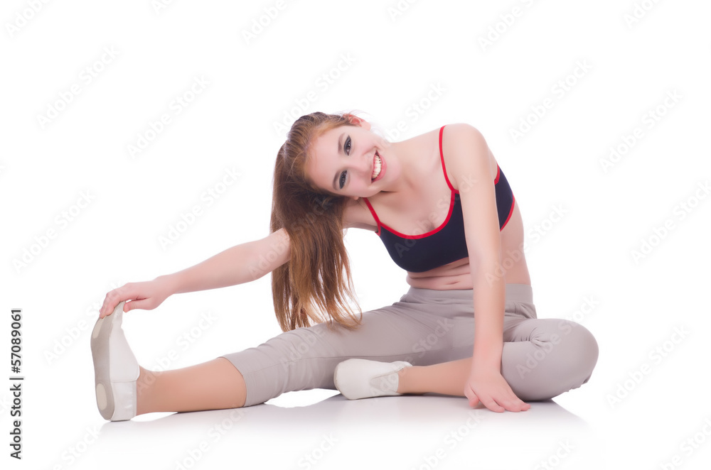 Young woman doing exercises on white Young woman doing exercises on white