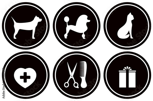 set isolated black icons for pet services