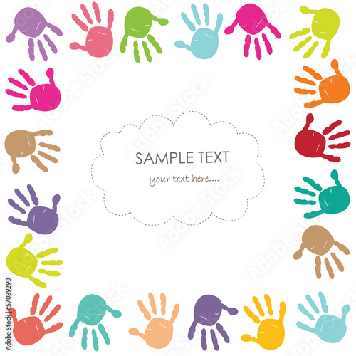 Colorful baby handprint kids greeting card