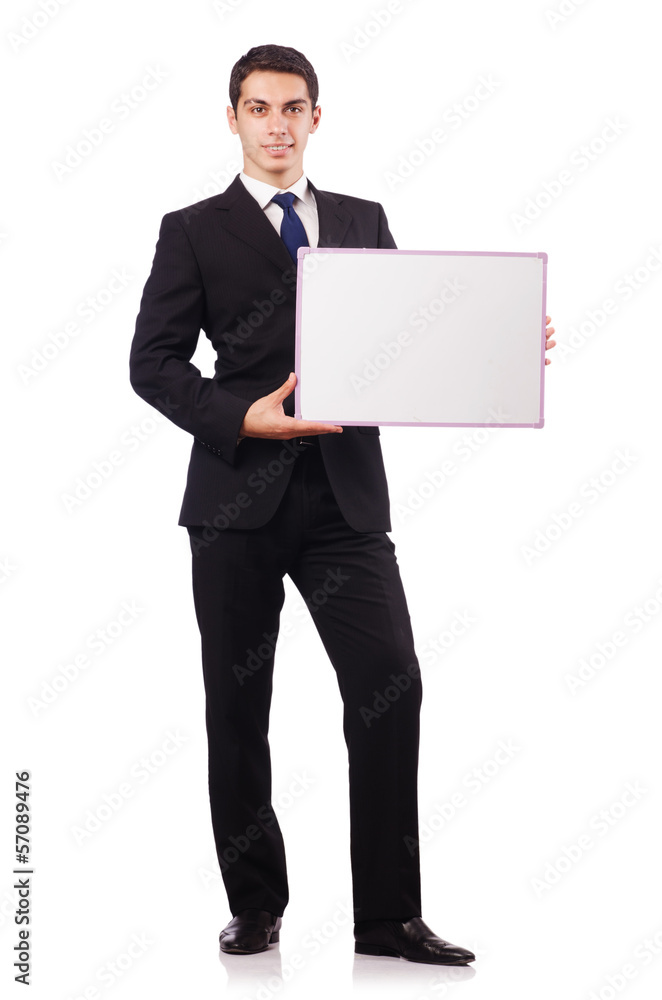 Young businessman with blank board Young businessman with blank board