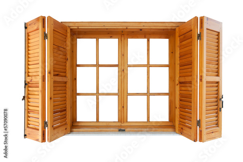 Wooden window with shutters isolated exterior side