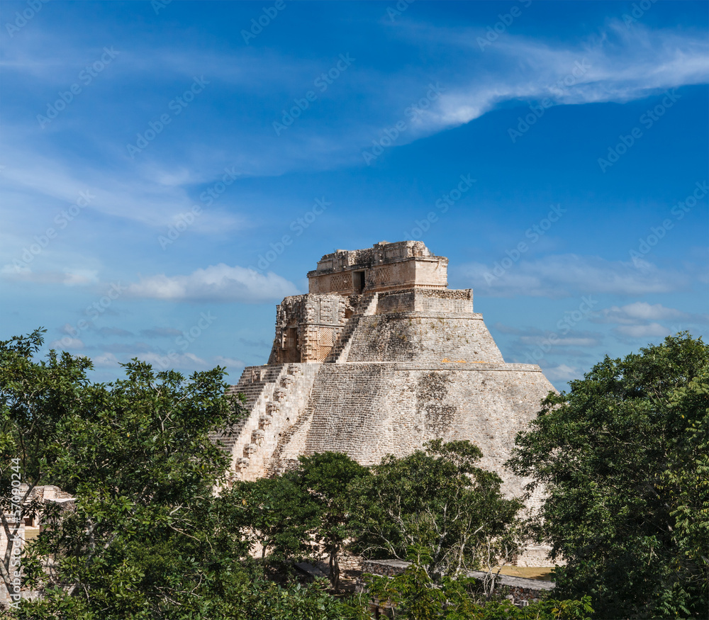 Mayan pyramid (Pyramid of the Magician, Adivino) in Uxmal, Mexic