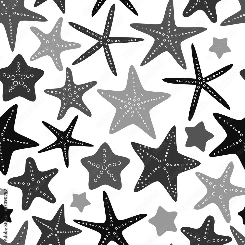Gray starfish on white seamless pattern, vector Gray starfish on white seamless pattern, vector