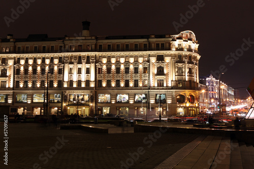 Canvas Print Night View of Hotel National and Tverskaya street,