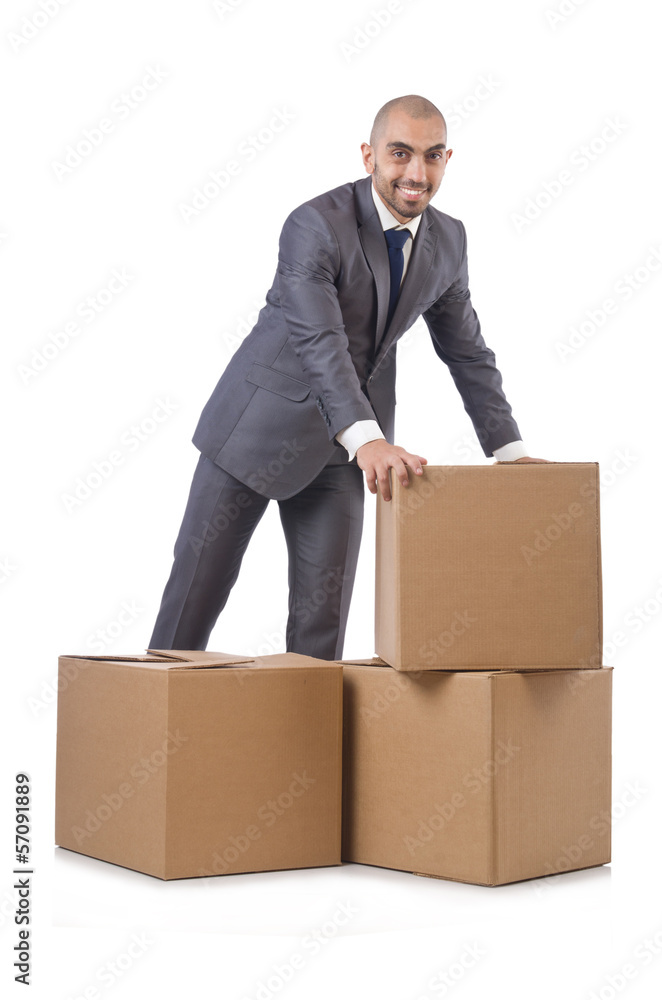 Businessman with box isolated on the white Businessman with box isolated on the white