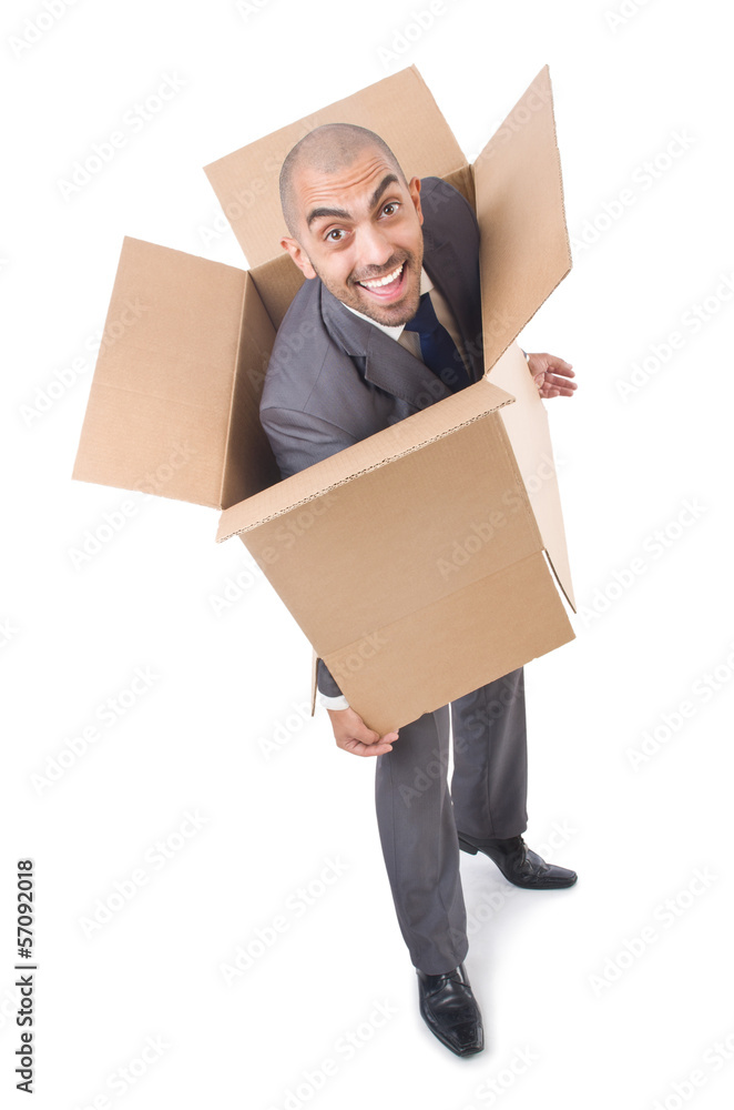 Businessman with box isolated on the white Businessman with box isolated on the white