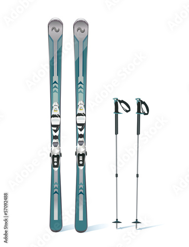 ski and sticks - winter equipment - vector illustration
