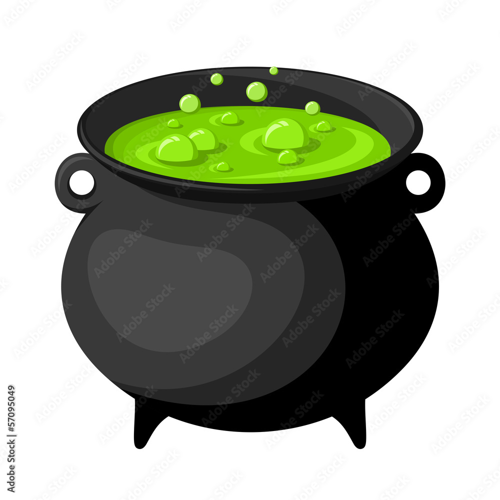 Fototapeta premium Black witches cauldron with potion. Vector illustration.