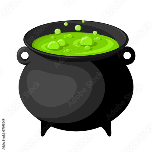 Black witches cauldron with potion. Vector illustration. photo