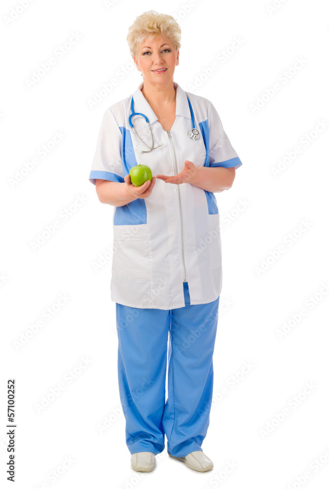 Mature doctor with apple Mature doctor with apple